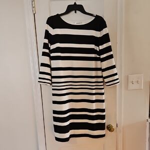 dressbarn Black & White Striped 3/4 Sleeve Dress